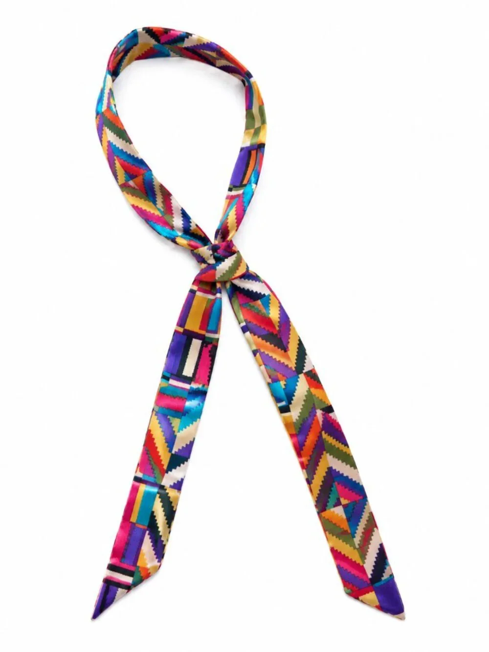 Multicolor Geometric Skinny Scarf Hair Neck Bag Accent